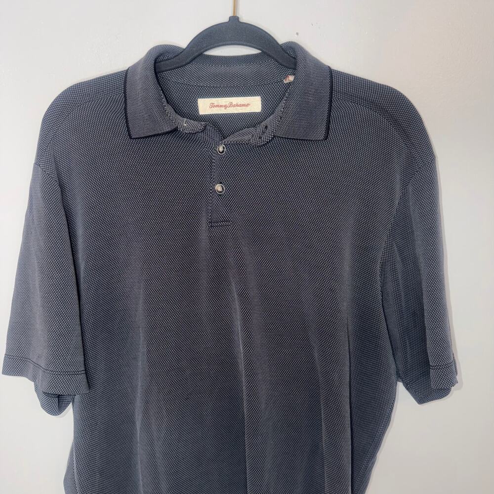 Tommy Bahama Mens Size Medium Black Checker Polo Short Sleeve Casual Business